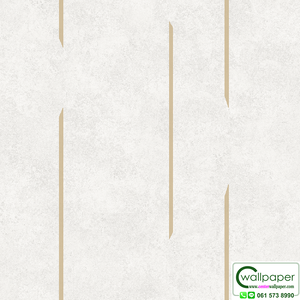วอลเปเปอร์ลายเส้นสีทอง พื้นสีขาวอมเทา No.52518-1