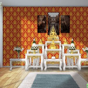 วอลเปเปอร์ลายไทยราคาถูกลายเทพพนมพื้นแดง