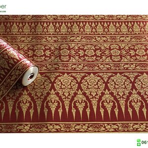 วอลเปเปอร์ติดผนังลายไทย ลายกรวยเชิงสีแดง