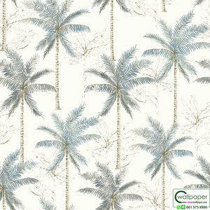 วอลเปเปอร์ลายต้นมะพร้าว สีฟ้าเทา