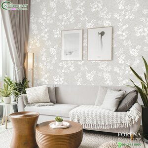 วอลเปเปอร์เกาหลีหน้ากว้างลายดอกไม้สีขาว พื้นหลังสีเทา
