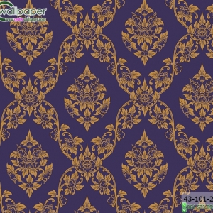 wallpaper ลายไทยห้องพระ ลายพุดตานสีน้ำเงิน