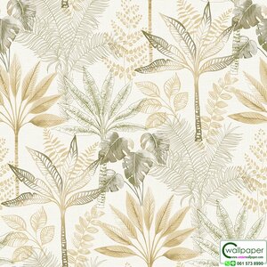 วอลเปเปอร์ลายใบไม้ โทนสีน้ำตาลเขียว