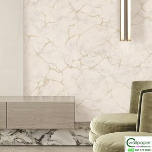 วอลเปเปอร์ ลายหินอ่อน สีขาวปนเทาแทรกเส้นสีทอง