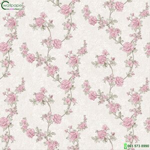 วอลเปเปอร์ลายดอกไม้วินเทจสีชมพู หน้ากว้าง 1 เมตร