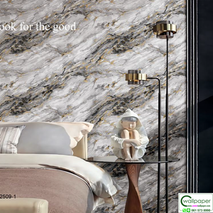 วอลเปเปอร์ลายหินอ่อนสีเทาเข้ม มีกลิตเตอร์ สีทอง No.DCG2509-1