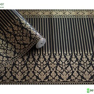 วอลเปเปอร์ติดผนังลายไทย ลายกรวยเชิงสีดำ