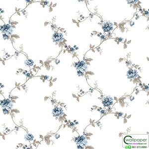 วอลเปเปอร์ลายดอกไม้ สีน้ำเงิน พื้นสีขาว