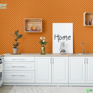 วอลเปเปอร์ติดผนัง 3D ลายเส้นกราฟฟิค สีส้ม