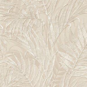 วอลเปเปอร์ติดผนังลายใบไม้ สีน้ำตาล แท็กเจอร์ผ้าปัก