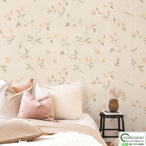 วอลเปเปอร์ลายดอกไม้ สีชมพูเหลือง พื้นสีเทาอ่อน No.10318-2