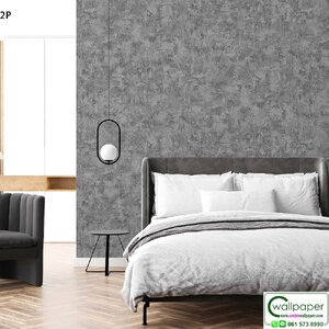 วอลเปเปอร์ห้องนอนลายปูนเปลือย สีเทาเข้ม