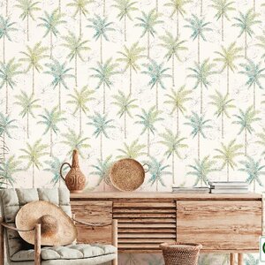 วอลเปเปอร์ลายต้นมะพร้าว สีฟ้าเขียว