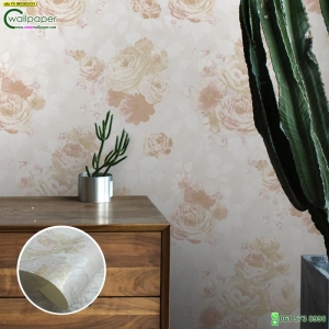 วอลเปเปอร์ติดผนังสีพื้น สีครีม ลายดอกกุหลาบสีเหลือง