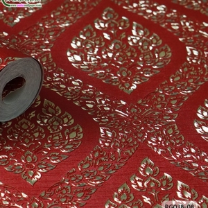 wallpaper ลายไทย ลายพุ่มข้าวบิณฑ์ สีแดง-ทอง