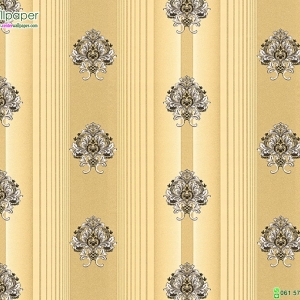 วอลเปเปอร์ลายทางหลุยส์ดอกไม้น้ำตาลทองพื้นเหลือง