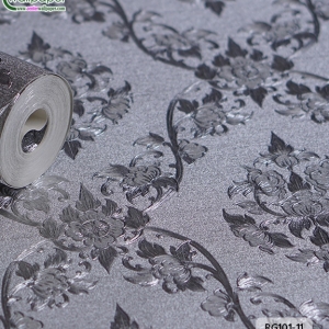 wallpaper ลายไทย ดอกพุดตาล สีเงิน-เทา