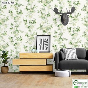 วอลเปเปอร์บ้านลายใบไผ่ สีเขียว No.9812-2