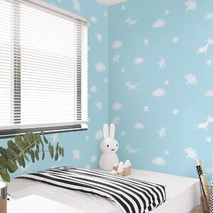 วอลเปเปอร์ติดผนังหน้ากว้าง 1 เมตร ลายก้อนเมฆ พื้นหลังสีฟ้า