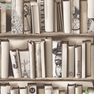 วอลเปเปอร์ติดผนัง ชั้นหนังสือสีน้ำตาลครีม