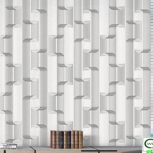 วอลเปเปอร์ลายโมเดิร์น ลักชัวรี่ (Modern Luxury Style)ซิกแซก สีเทา เส้นสีเทาเงิน มีกลิเตอร์