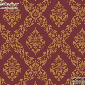 wallpaper ลายไทยห้องพระ ลายพุดตานสีแดง