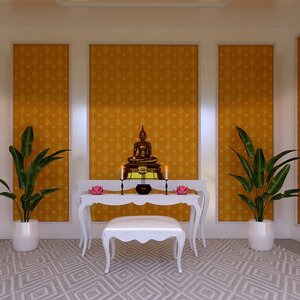 วอลเปเปอร์ลายใบโพธิ์ สีเหลืองทอง