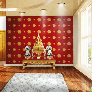 วอลเปเปอร์ลายไทยราคาถูกลายดอกดาวสีแดง