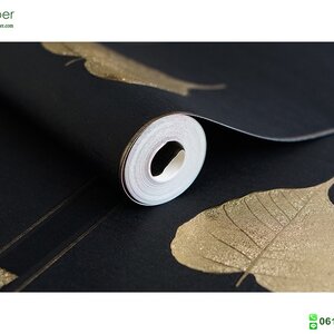 วอลเปเปอร์ติดผนังลายไทย ลายใบโพธิ์สีดำ