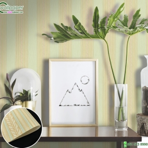 วอลเปเปอร์ติดผนังลายทาง พื้นหลังสีเขียวอ่อน