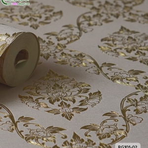 wallpaper ลายไทย ดอกพุดตาล สีครีม-ทอง