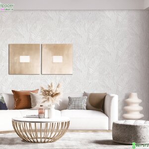 วอลเปเปอร์ติดผนังลายใบไม้ สีเทา แท็กเจอร์ผ้าปัก