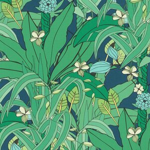 วอลเปเปอร์ติดผนังลายใบไม้สีเขียว แซมฟ้า Tropical wallpaper