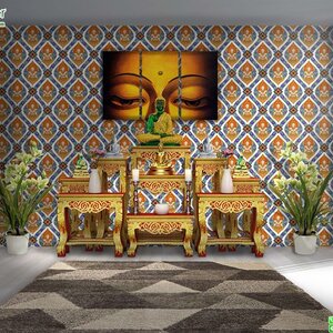 วอลเปเปอร์ลายไทยราคาถูกลายเทพพนมพื้นดอกบัวสีม่วง