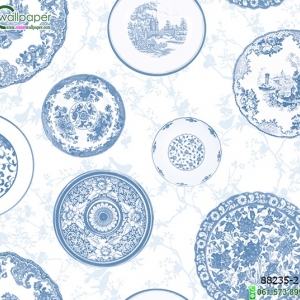 วอลเปเปอร์ติดผนังลายวงกลม สีน้ำเงิน