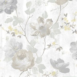 วอลเปเปอร์ลายดอกไม้สีน้ำตาลเทา พื้นสีขาวเทา No.VRD20101