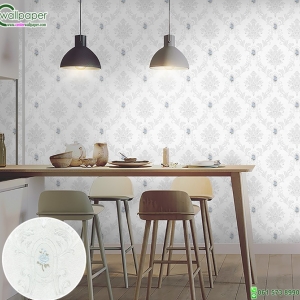 วอลเปเปอร์ติดผนังลายหลุยส์โมเดิร์น พื้นสีเทาพื้นขาว
