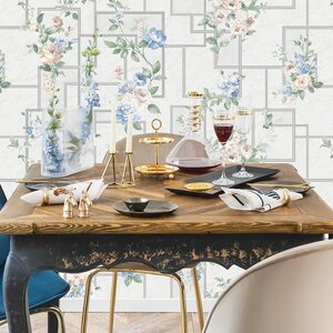 วอลเปเปอร์ติดผนังลายดอกไม้สีฟ้า หน้ากว้าง 1 เมตร