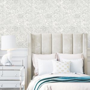 วอลเปเปอร์ติดผนังลายดอกไม้สีขาวเทา หน้ากว้าง 1 เมตร