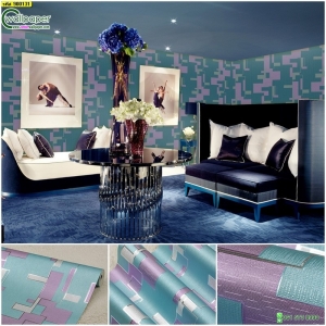 วอลเปเปอร์ติดผนังลายกราฟฟิกฟ้าม่วง