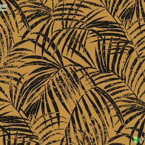 วอลเปเปอร์ติดผนังลายใบไม้สีดำ พื้นหลังสีเหลืองทอง
