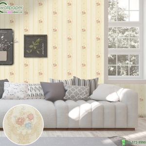 วอลเปเปอร์ติดผนังลายทางดอกคลาสสิค