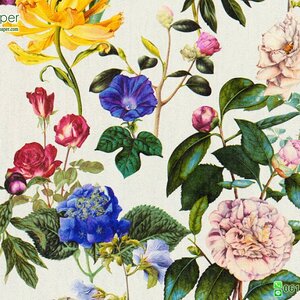 วอลเปเปอร์ติดผนังลายดอกไม้หลากสี พื้นสีขาว