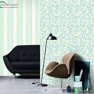 วอลเปเปอร์ติดผนัง ราคาถูก ลายใบไม้สีเขียว