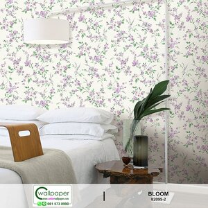 wallpaper ดอกไม้วินเทจสีม่วงพื้นขาว หน้ากว้าง No.82095-2