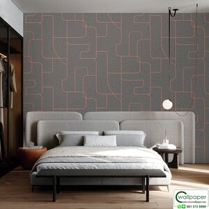 วอลเปเปอร์ ลายเส้นสีโรสโกลด์ พื้นสีเทาดำ No.52504-3