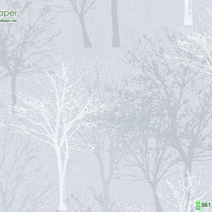 วอลเปเปอร์ลายใบไม้ต้นไม้ สีขาวเทา