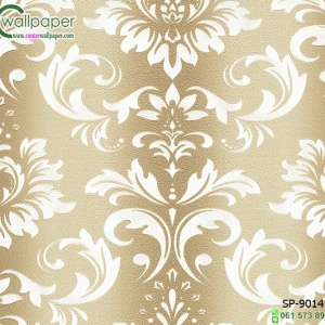 วอลเปเปอร์ติดผนัง ราคาถูก ลายหลุยส์ดอกไม้สีเหลืองทอง