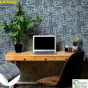 วอลเปเปอร์ลายกราฟิกสีน้ำเงินเข้ม No.SK7963