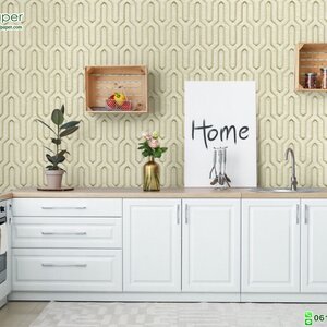 วอลเปเปอร์ลายโมเดิร์นกราฟฟิค ลายเส้น สีครีมทอง